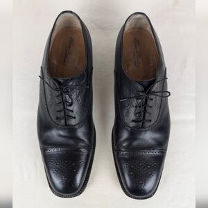 Santoni Derby Shoes Men Size 13 D Black Leather Cap Toe Italy